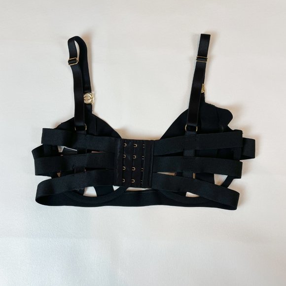 NWOT Victoria's Secret Bra 32DD Unlined Balconet Strappy Banded Black B728 - Picture 3 of 8